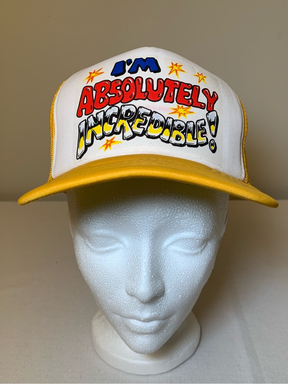 Vintage Trucker Hat Mesh Back - I'm Absolutely Incredible! - Yellow and White
